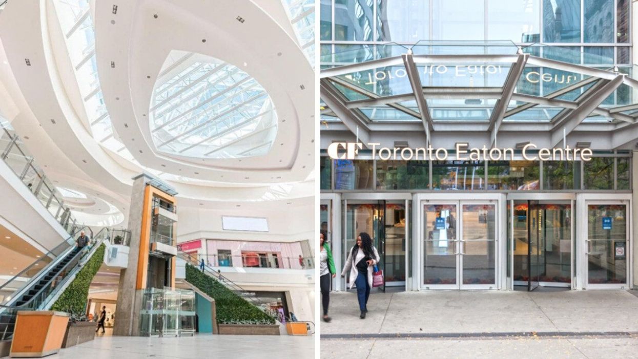 Scarborough Town Centre interior. Right: Toronto Eaton Centre exterior.