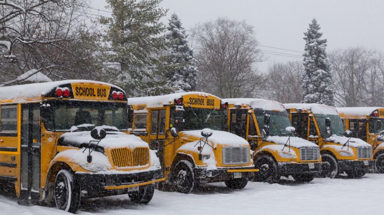 School buses in the snow