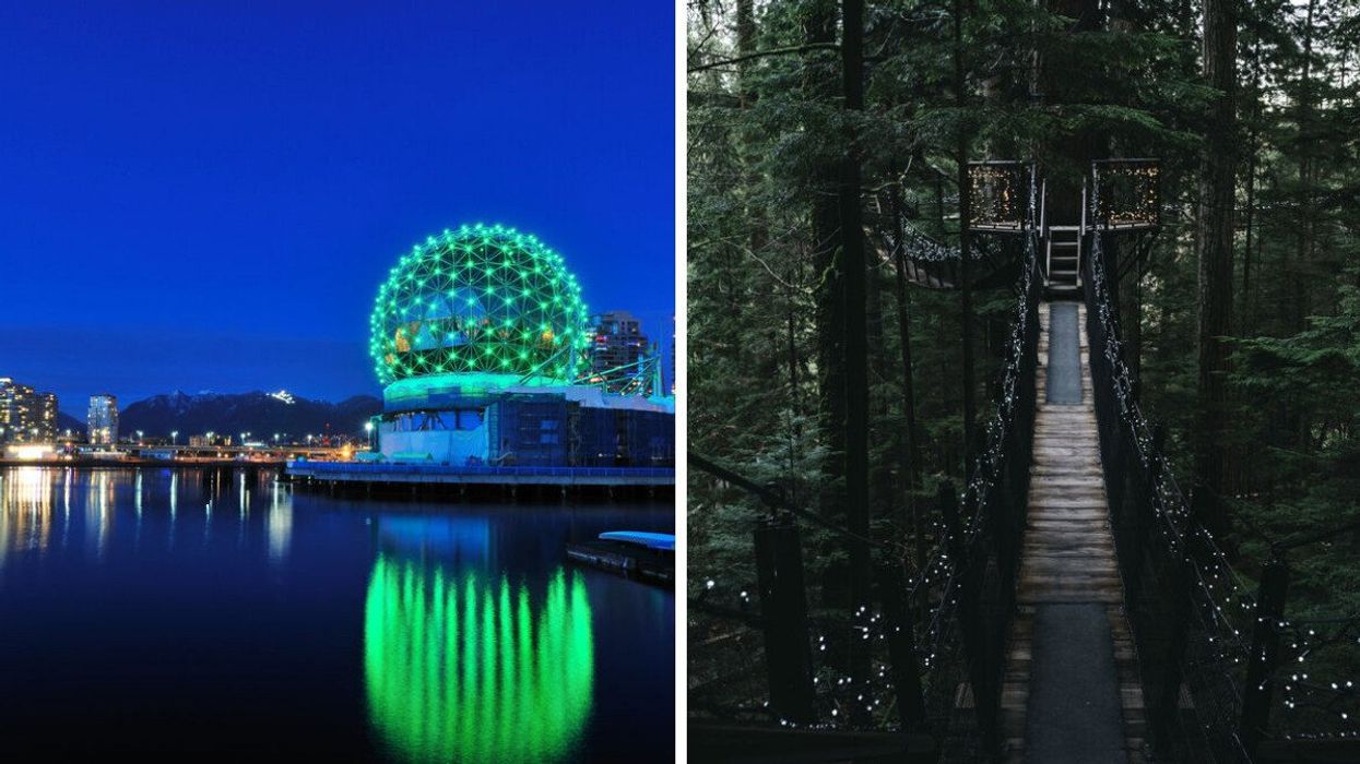 Science World in Vancouver, B.C. Right: Canyon Lights at Capilano Suspension Bridge Park in North Vancouver.