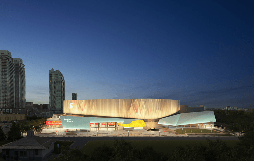 Scotia Place arena at night