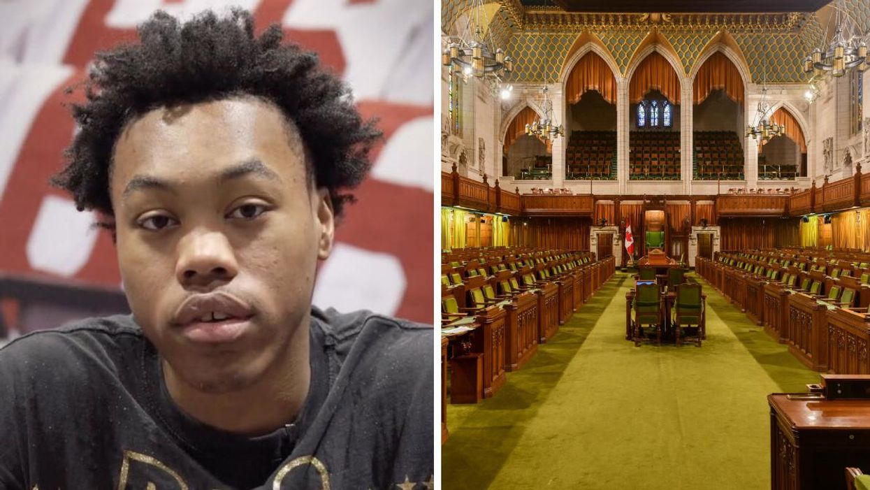 Scottie Barnes in a PSA. Right: The House of Commons.
