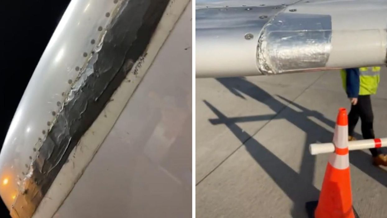 Screen grabs of the TikTok showing the tape on the plane.