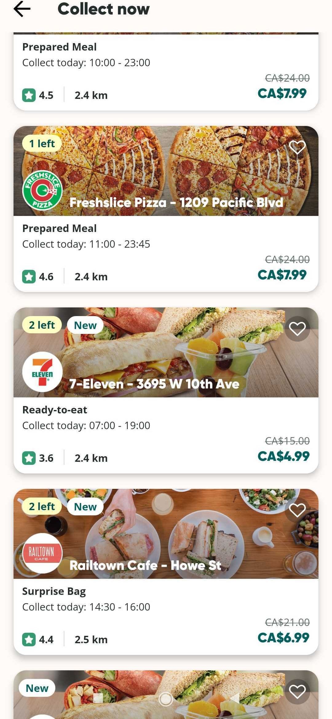Screengrab from the Too Good To Go app in Vancouver.