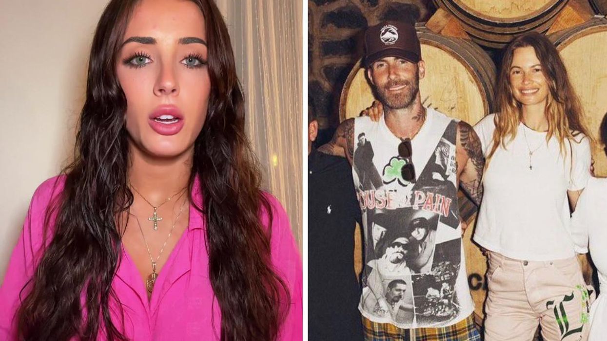 Screenshot from Sumner Stroh's TikTok videos. Right: Adam Levine with his wife Behati Prinsloo.