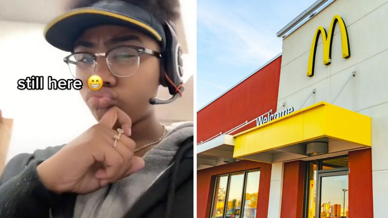 Screenshot from TikTok. Right: Exterior of McDonald's restaurant.