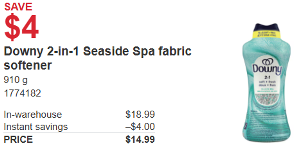 screenshot of Downy 2-in-1 Seaside Spa fabric softener from Costco