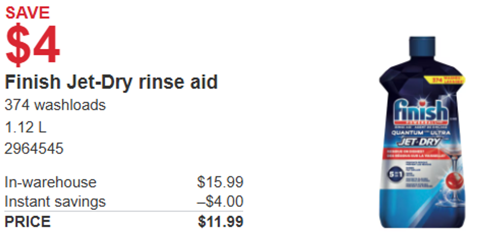 screenshot of Finish Jet-Dry rinse aid from Costco