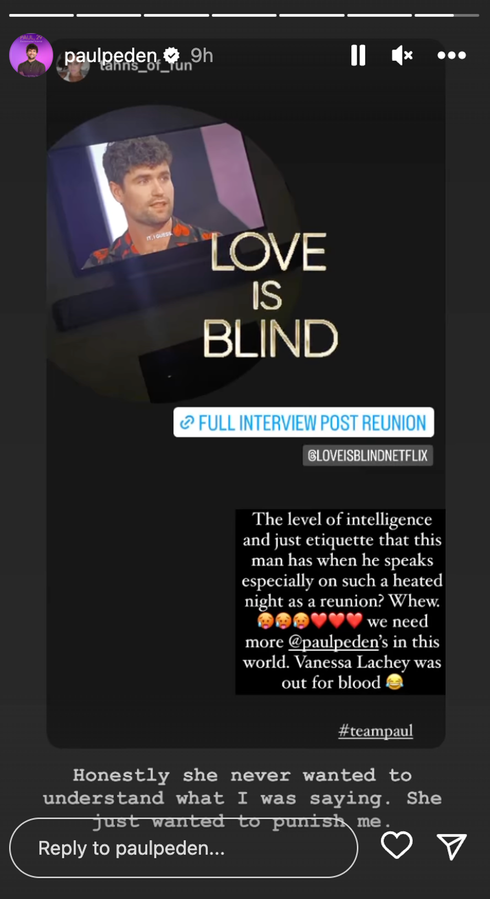 Screenshot of Paul Peden's Instagram story.