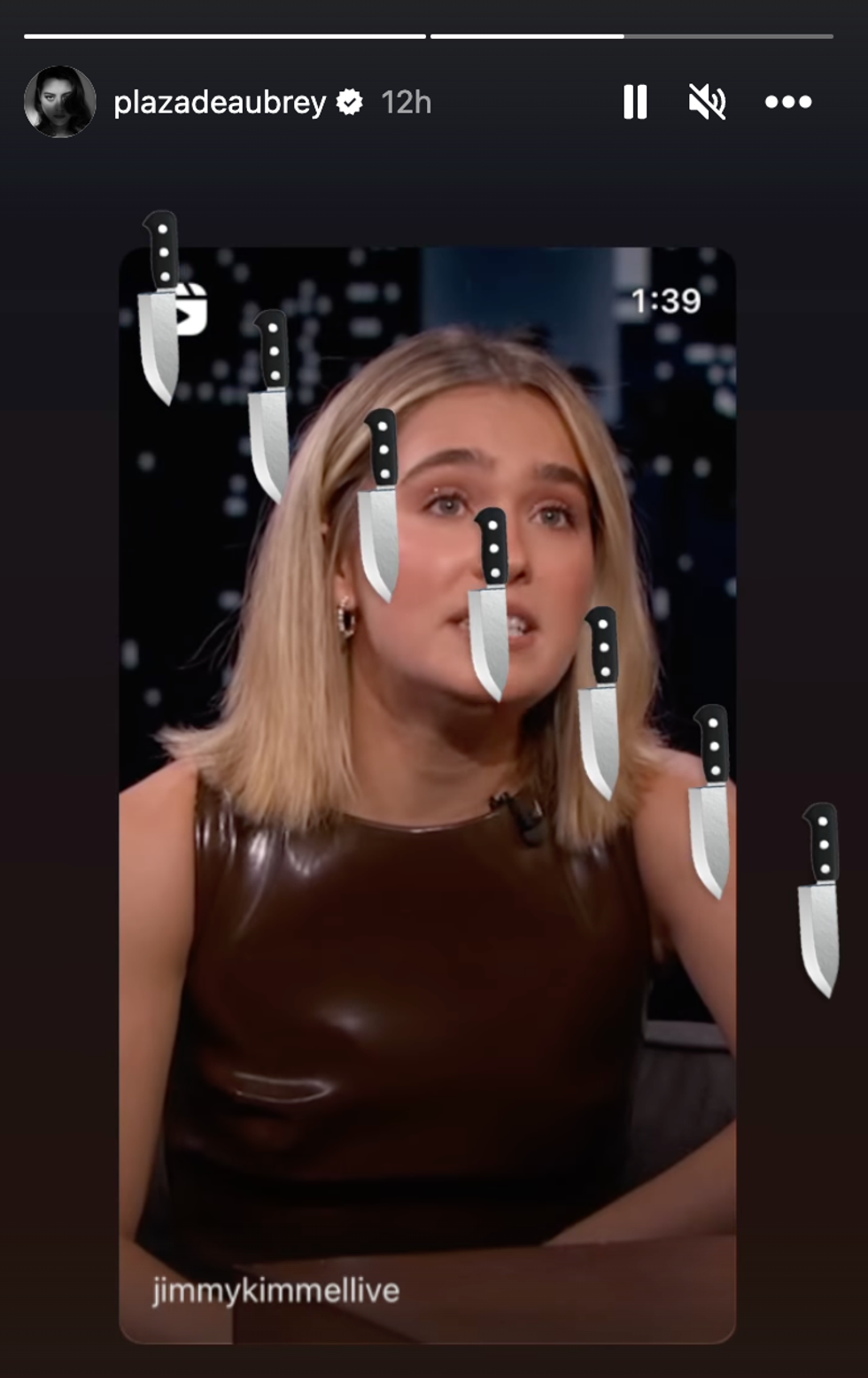 Screenshot of Plaza's Instagram story on Dec. 5.