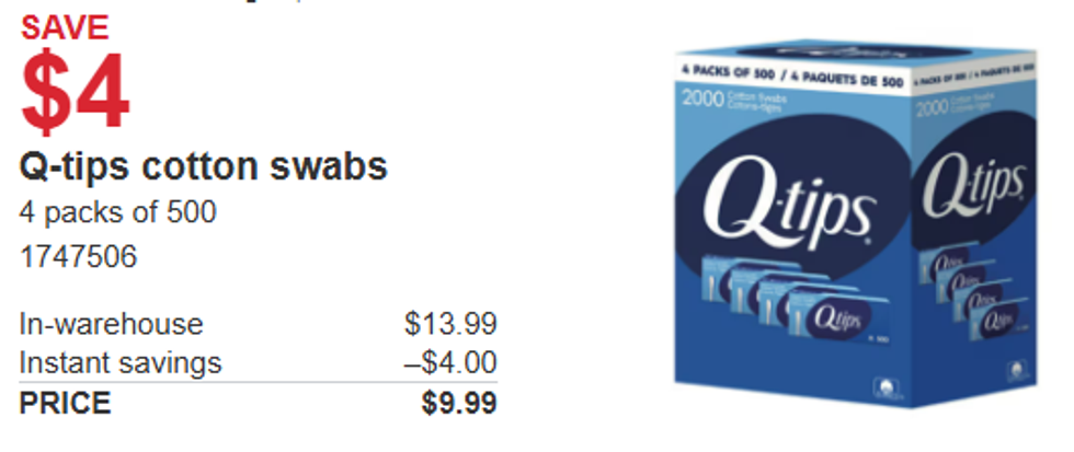 screenshot of Q-tips from Costco