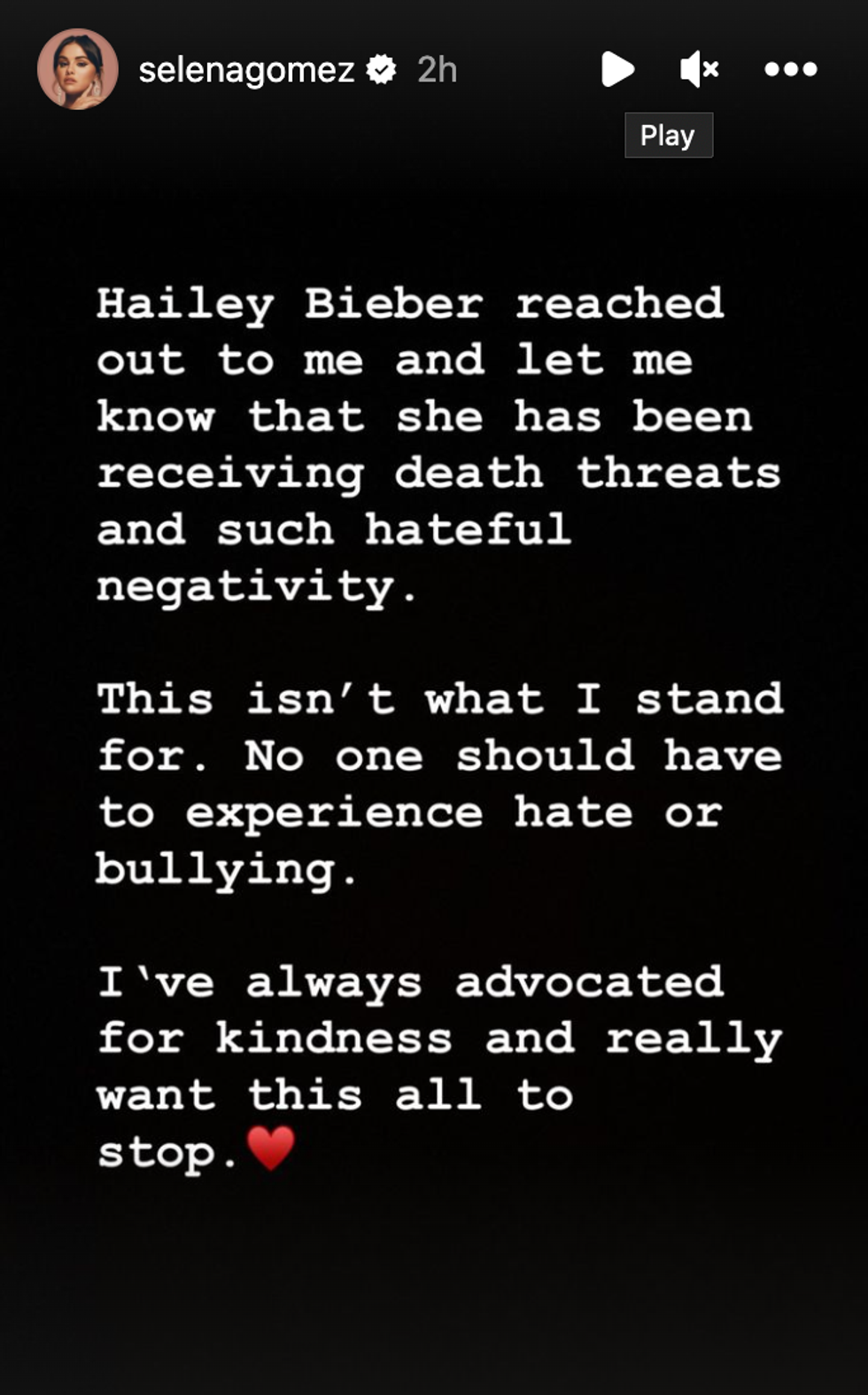 Screenshot of Selena Gomez's story.