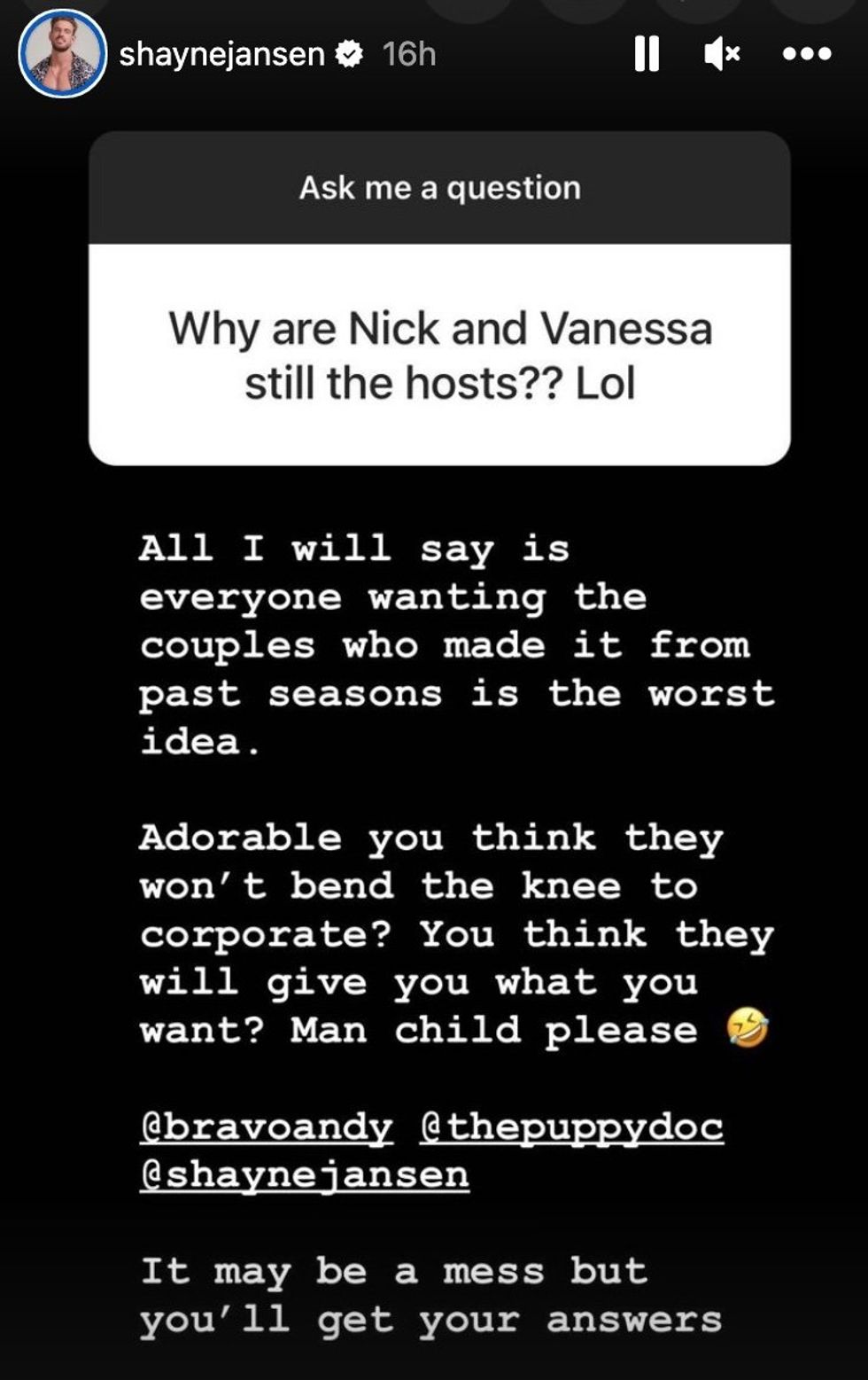 Screenshot of Shayne Jansen's Instagram story.