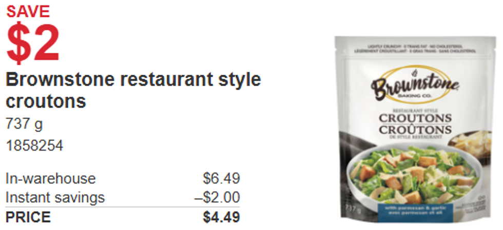 screenshot of \u200bBrownstone restaurant-style croutons from Costco