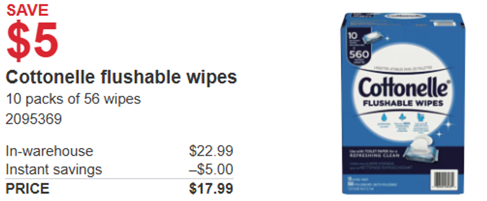screenshot of \u200bCottonelle flushable wipes from Costco