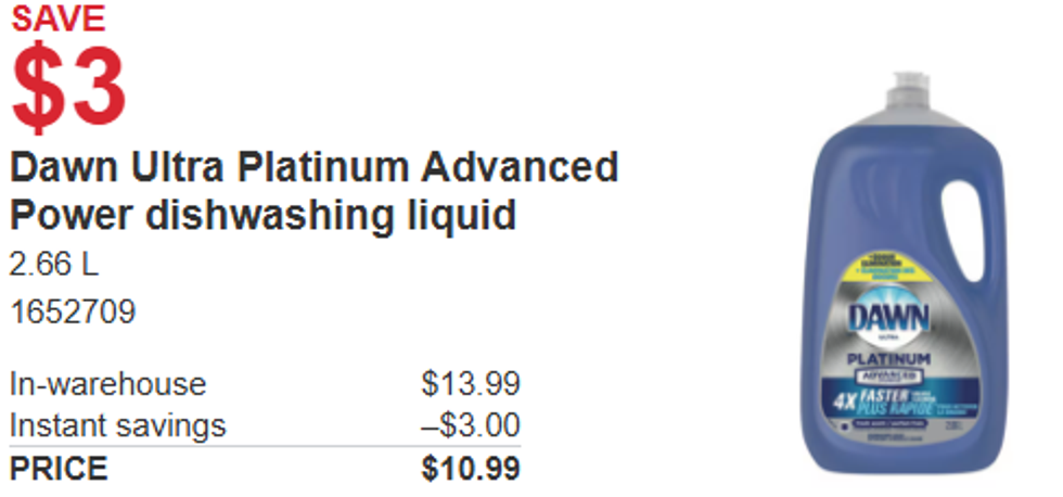 screenshot of \u200bDawn Ultra Platinum Advanced Power dishwashing liquid from Costco