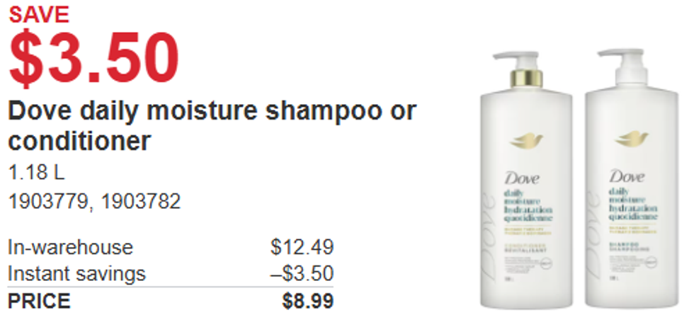 screenshot of \u200bDove daily moisture shampoo and conditioner from Costco