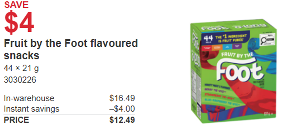 screenshot of \u200bFruit by the Foot flavoured snacks from Costco
