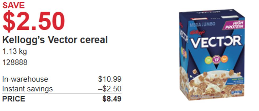 screenshot of \u200bKellogg's Vector cereal from Costco