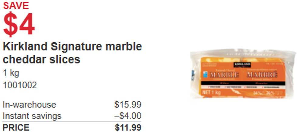 screenshot of \u200bKirkland Signature marble cheddar slices from Costco