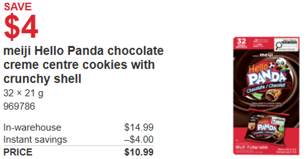screenshot of \u200bMeiji Hello Panda chocolate creme centre cookies from Costco