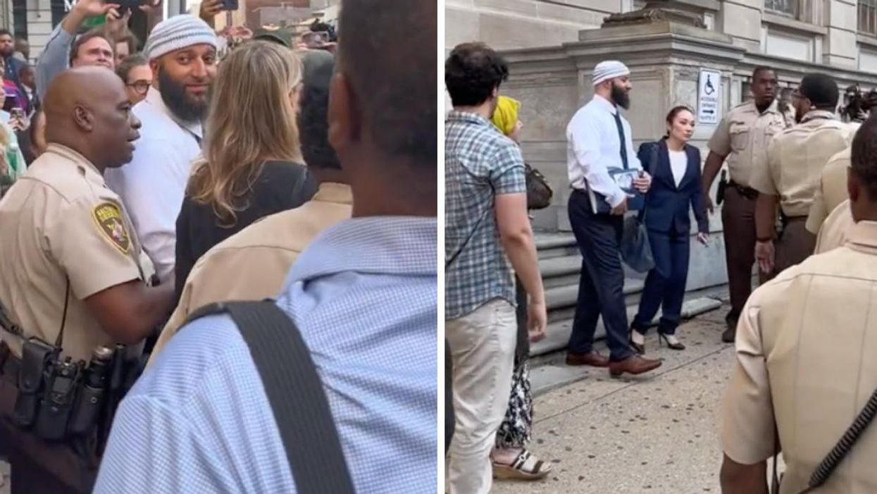 Screenshots from a TikTok showing Adnan Syed walking out of court as a free man.