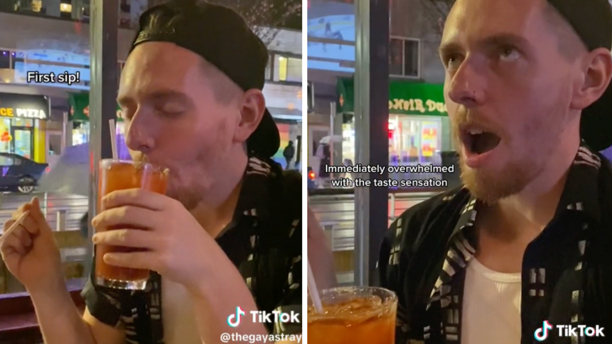Seamus trying a Caesar in Canada for the first time.