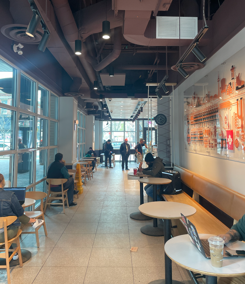 Seating area at Tim Hortons on the 1167 Queen Street West location.