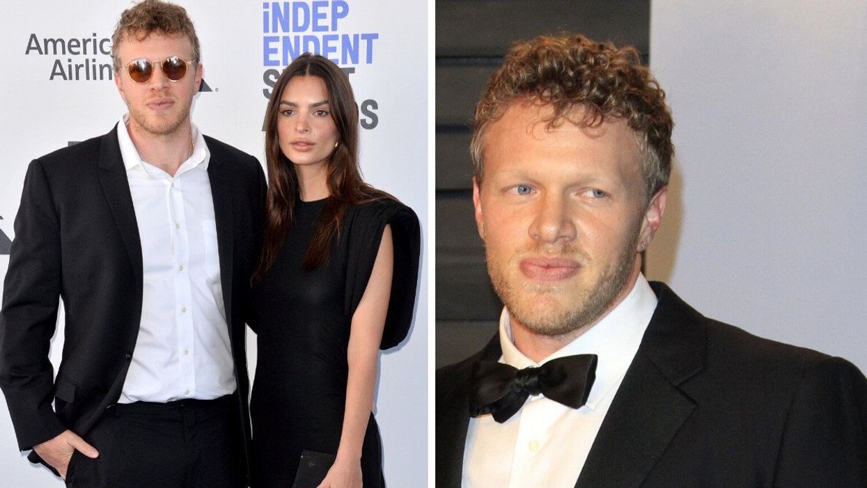 Sebastian Bear-McClard and Emily Ratajkowski at the 2020 Film Independent Spirit Awards. Right: Sebastian Bear-McClard at the 2018 Vanity Fair Oscars After Party.