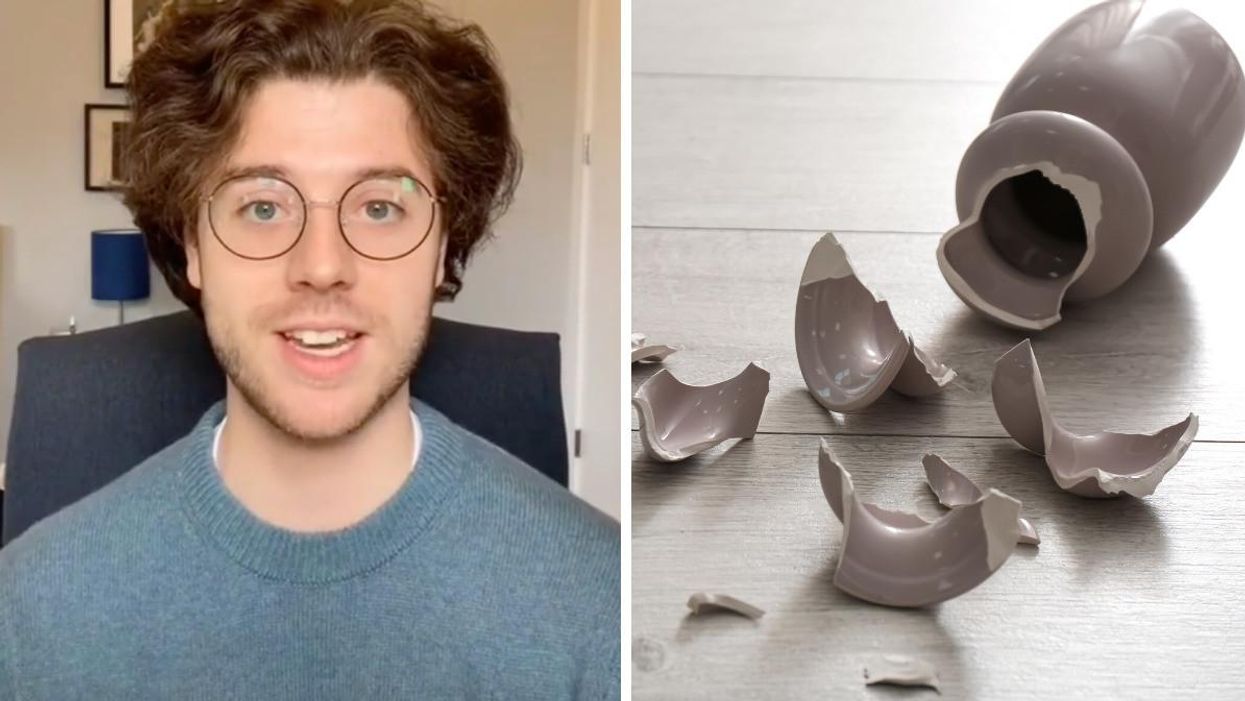 Sebastian Durfee. Right: A broken porcelain vase.