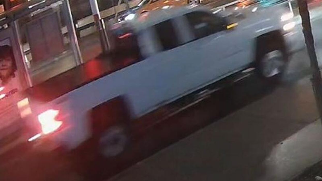 Security camera images of the white Chevrolet pickup truck.