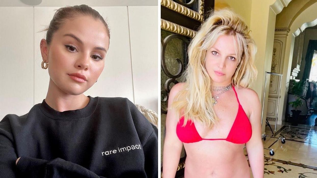 Selena Gomez. Right: Britney Spears