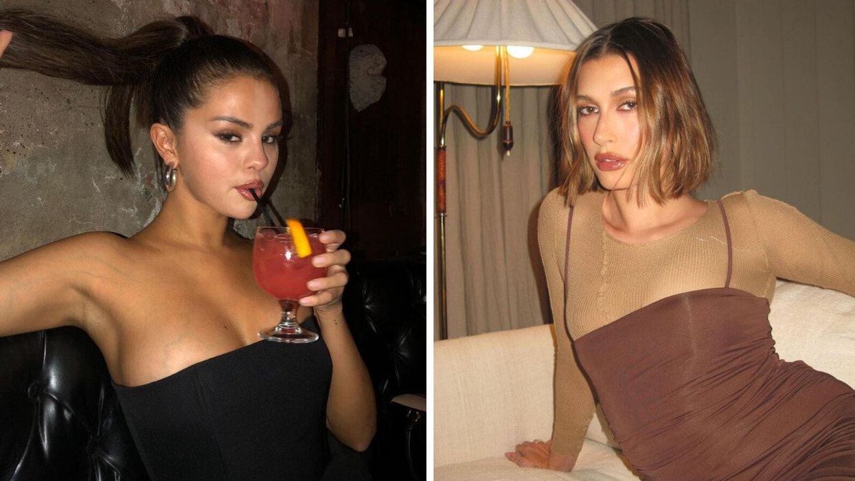 Selena Gomez. Right: Hailey Bieber.
