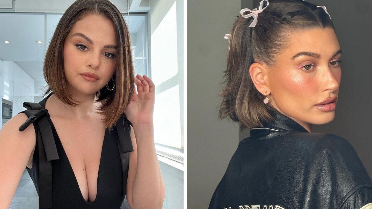 Selena Gomez. Right: Hailey Bieber.