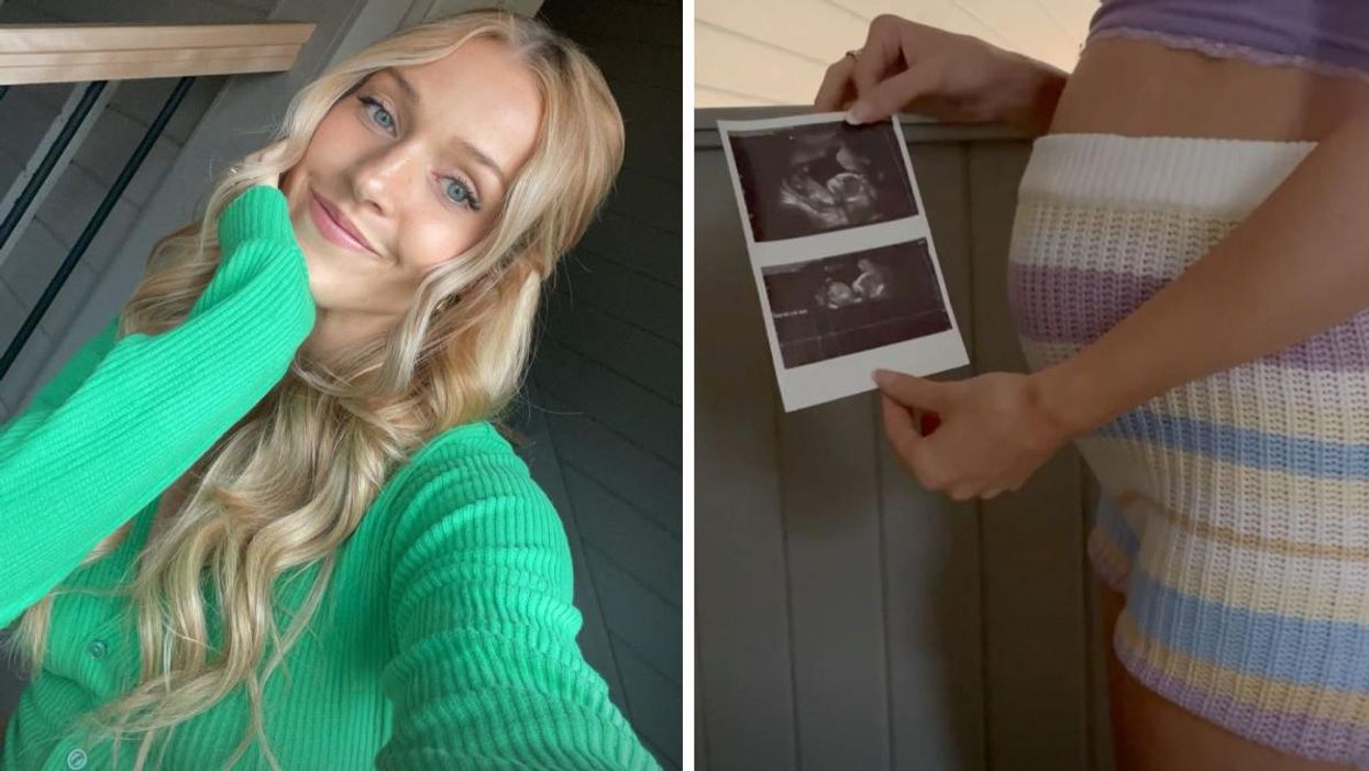 Selfie d'Audrey-Anne Jean. Droite : Audrey-Anne Jean montre son échographie et son baby bump.