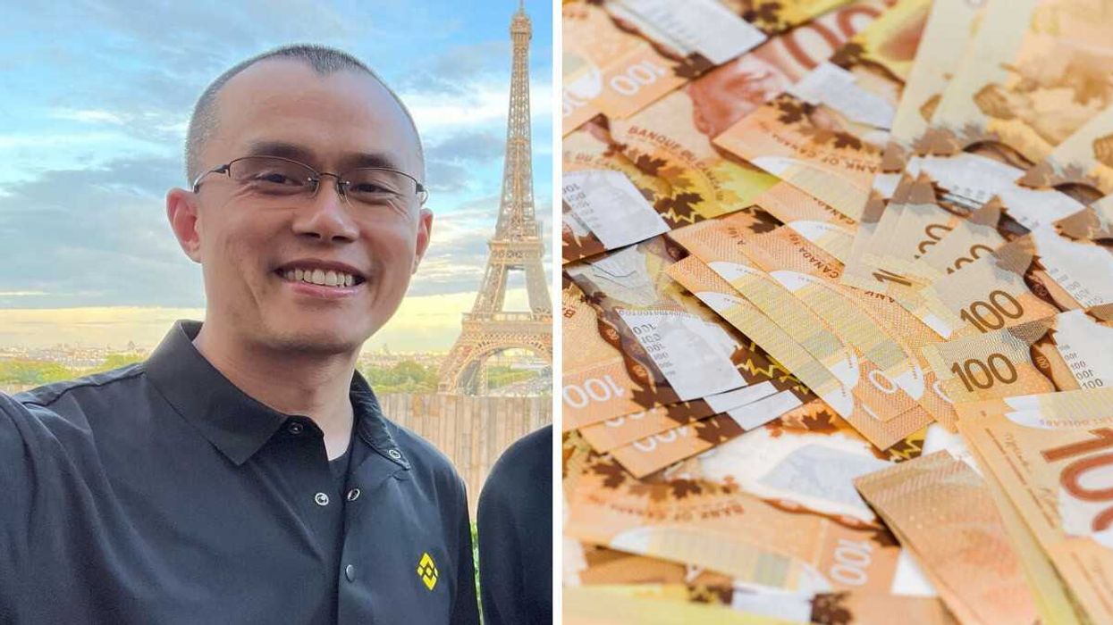 Selfie of Changpeng Zhao. Right: Canadian money.