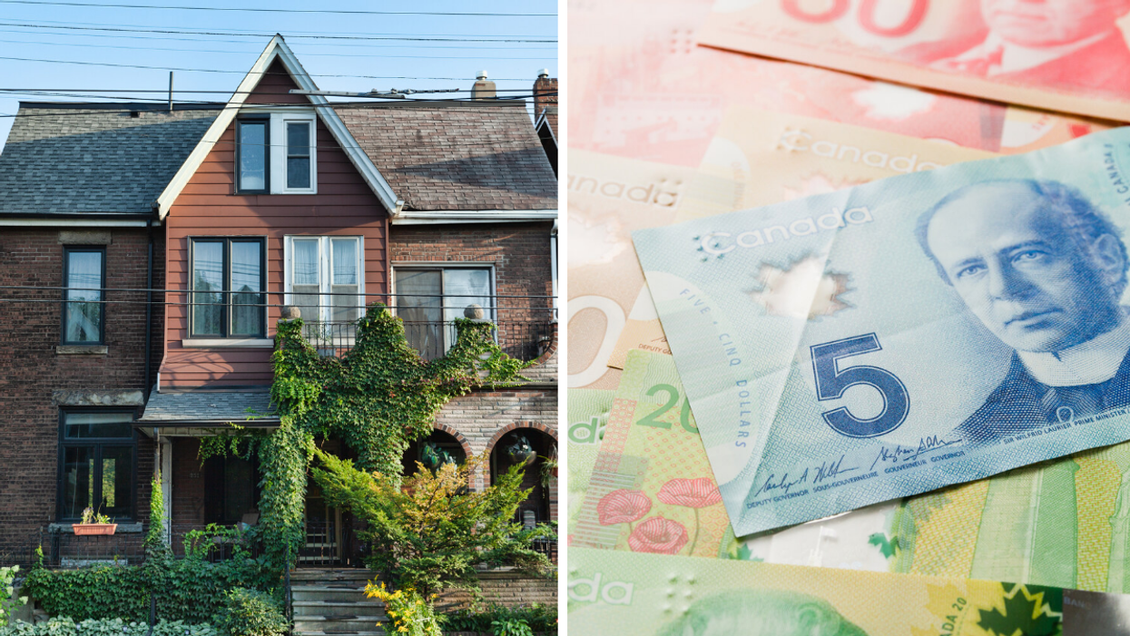 Semi-detached house in Toronto. Right: Canadian Currency.