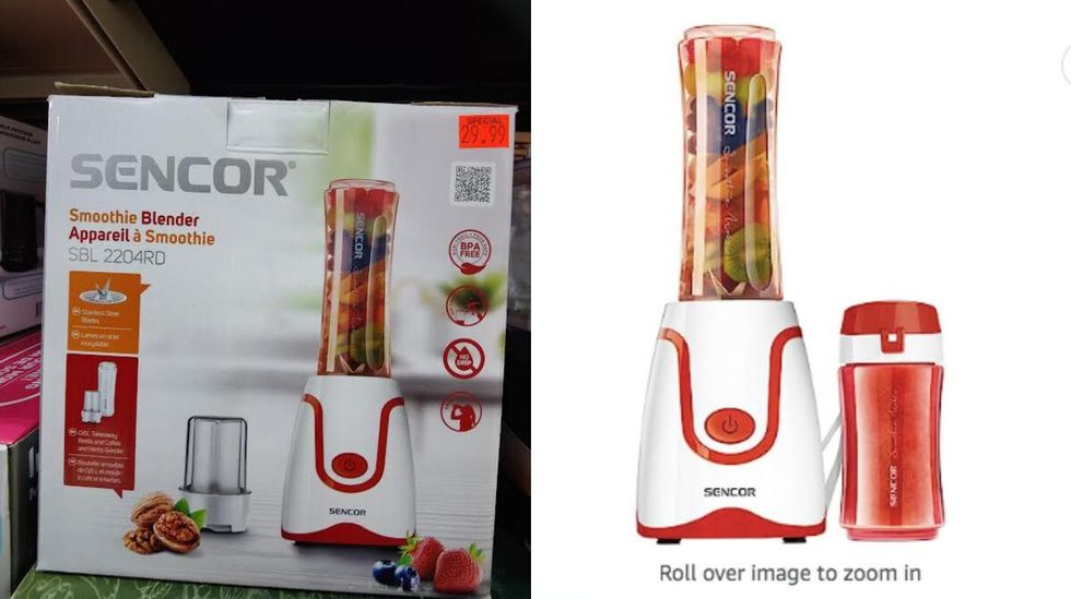 Sencor Smoothie Blender pictured at Price War. Right: Sencor Smoothie Blender on Amazon.