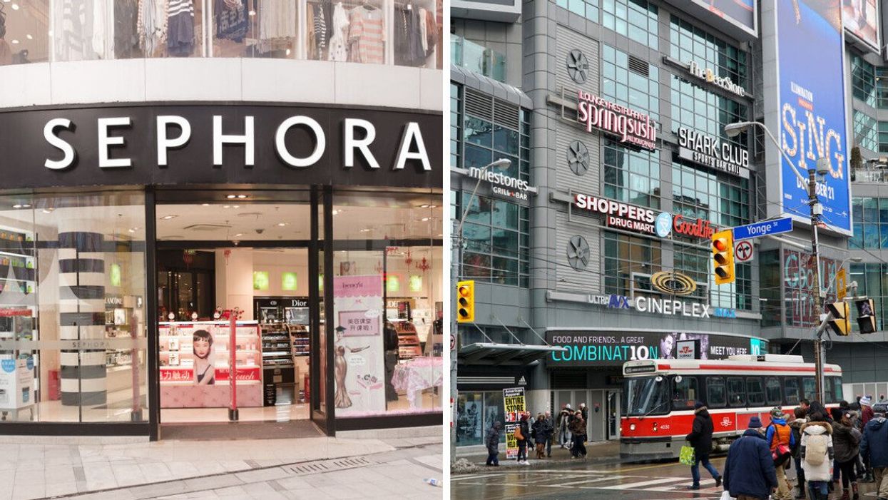 Sephora store. Right: Toronto shopping center.