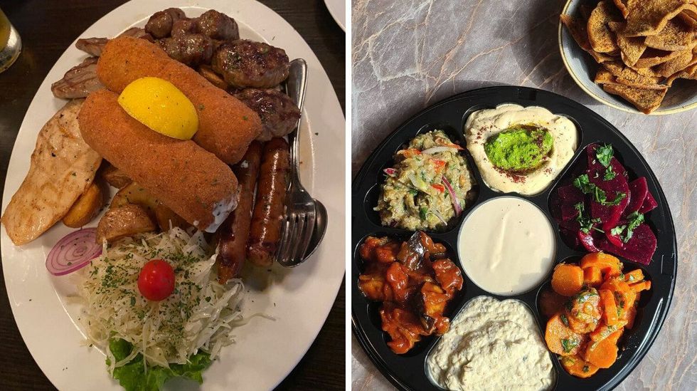 Serbian food served at Fancy Kefana Restaurant & Bar in Mississauga, Ontario. Right: Food at Limon restaurant in Toronto.