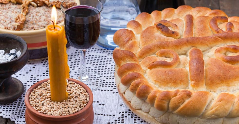 Serbian Slava bread and wine.
