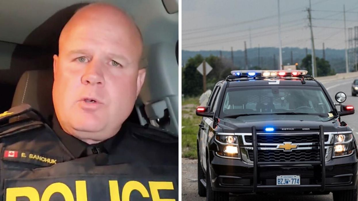Sergeant Ed Sanchuk reporting. Right: an OPP cruiser.