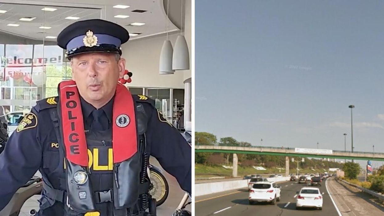 Sergeant Kerry Schmidt. Right: Gardiner Expressway.