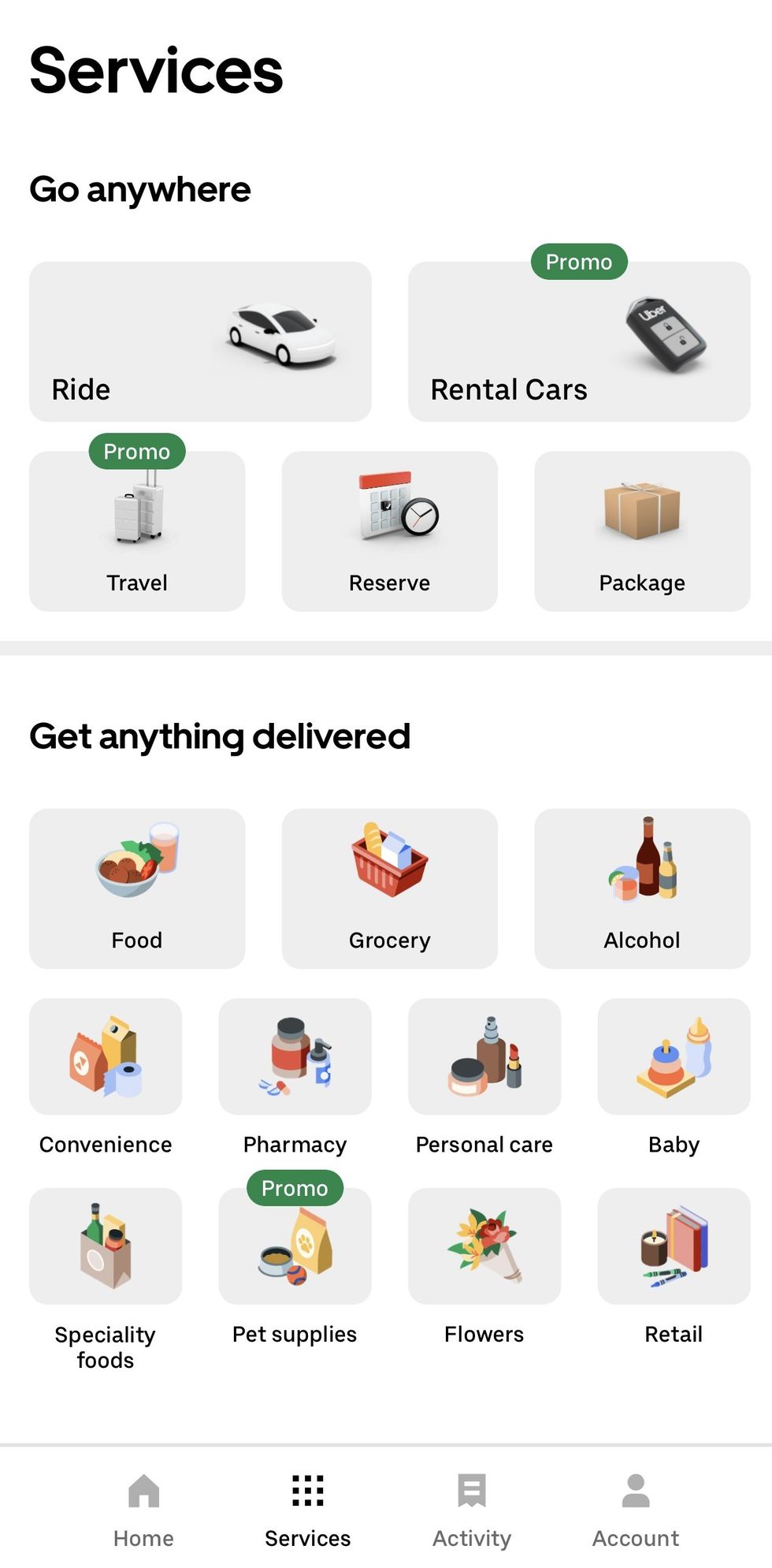 Services available on Uber