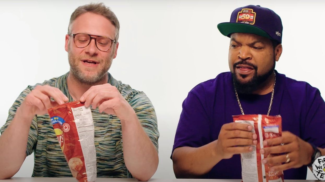 Seth Rogen and Ice Cube with Lay's Ketchup Chips.