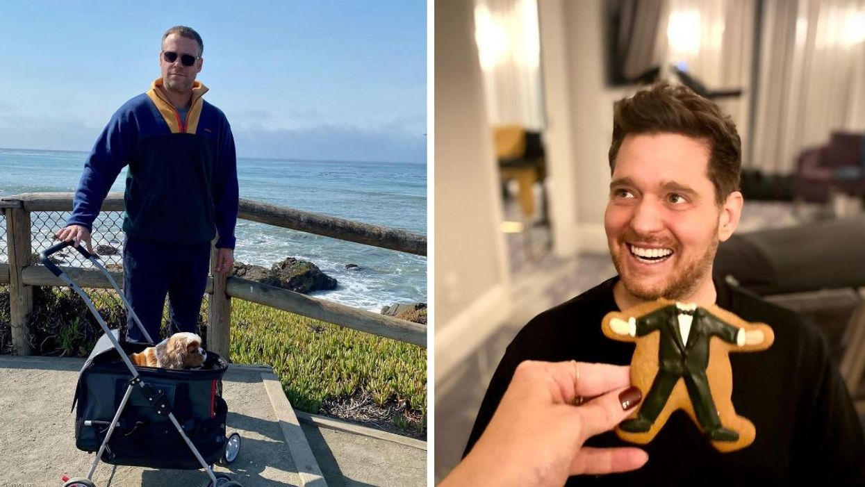 Seth Rogen. Right: Michael Buble.