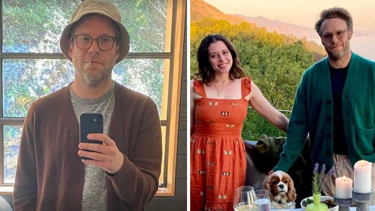 Seth Rogen. Right: Seth Rogen with his wife Lauren Miller.