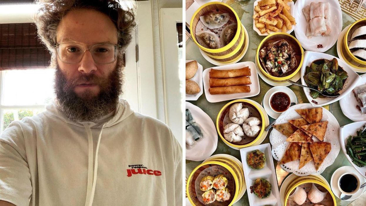 Seth Rogen. Right: Sun Sui Wah dishes.