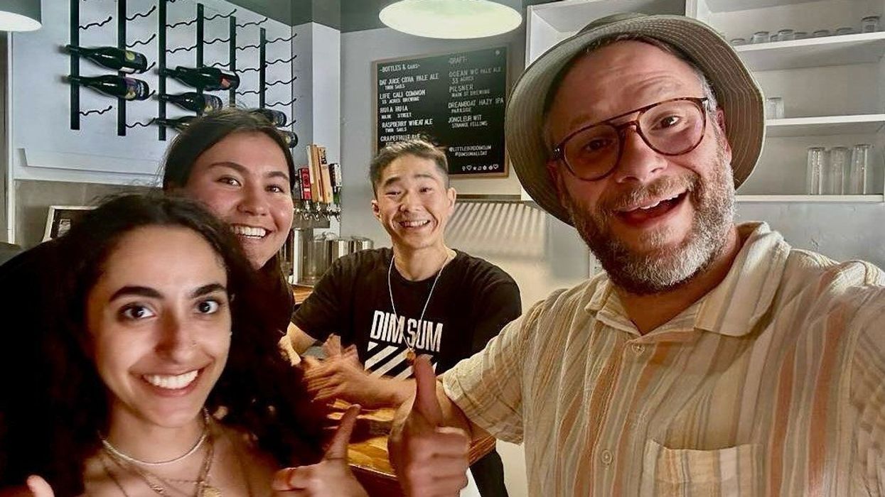 Seth Rogen with the staff of Little Bird Dim Sum + Craft Beer.