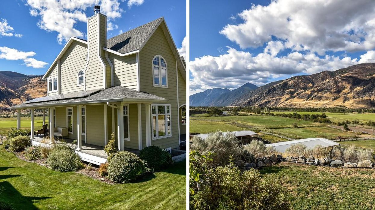 Seven Stones Estate Boutique Winery in Cawston, BC and, right, the vineyards and mountains that surround the property.
