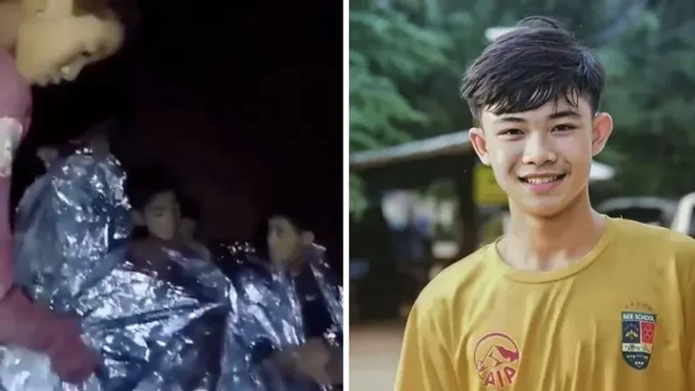 Several boys rescued from a Thai cave in 2018. Right: Duangpetch Promthep.